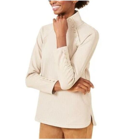 J McLaughlin Marisa PUllover Turtle/Funnel Neck top  sweater pockets Sz L - Picture 1 of 9